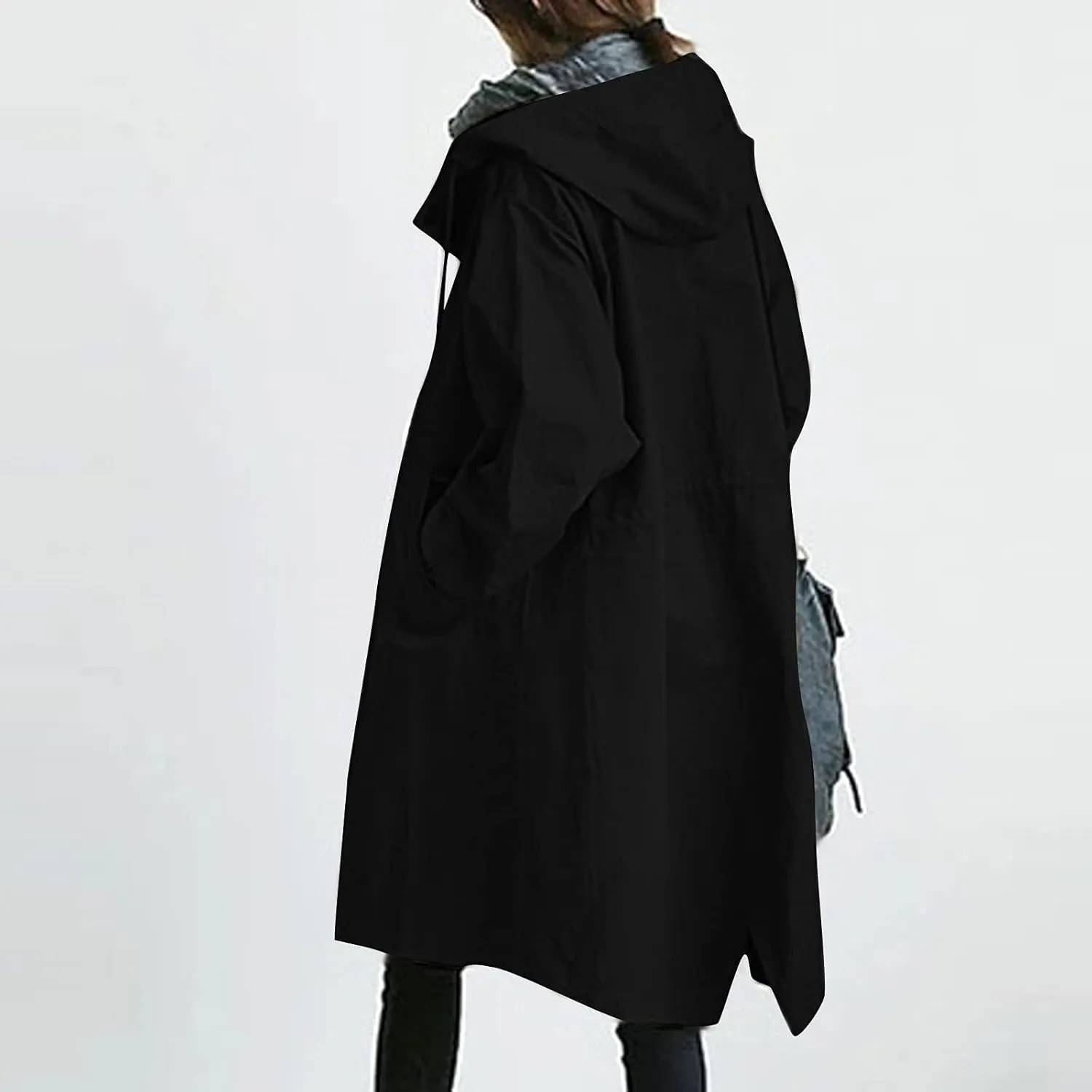 Trench Coat Women Casual Lightweight Single Breasted Hooded Trench Jacket Long Waterproof Windbreaker with Pocket