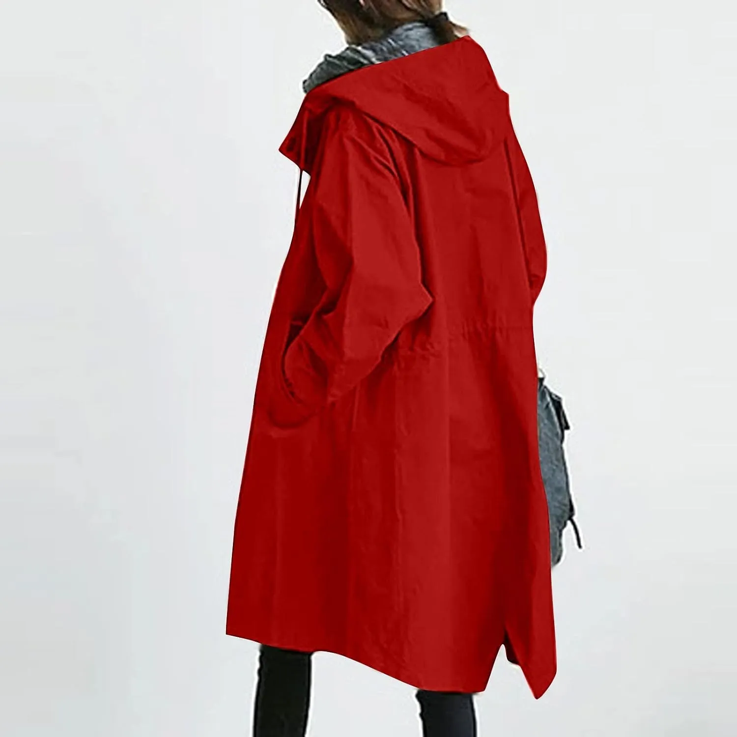 Trench Coat Women Casual Lightweight Single Breasted Hooded Trench Jacket Long Waterproof Windbreaker with Pocket