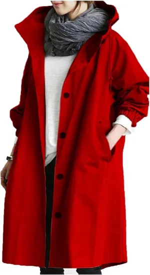 Trench Coat Women Casual Lightweight Single Breasted Hooded Trench Jacket Long Waterproof Windbreaker with Pocket