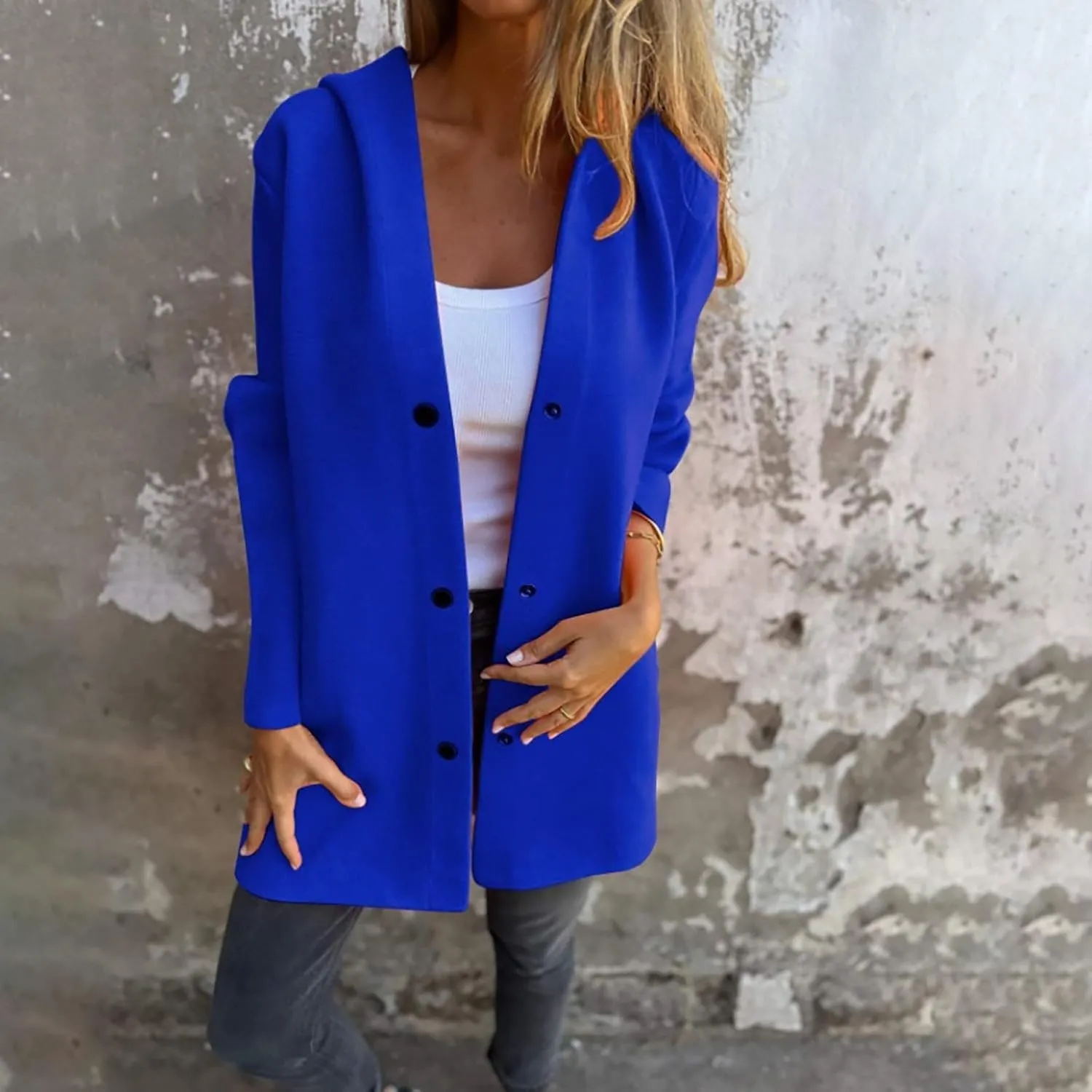 Trench Coat Women Dressy Casual Single Breasted Anoraks Hooded Jacket Lapel Neck Long Sleeve Coat Fall Winter Outwear