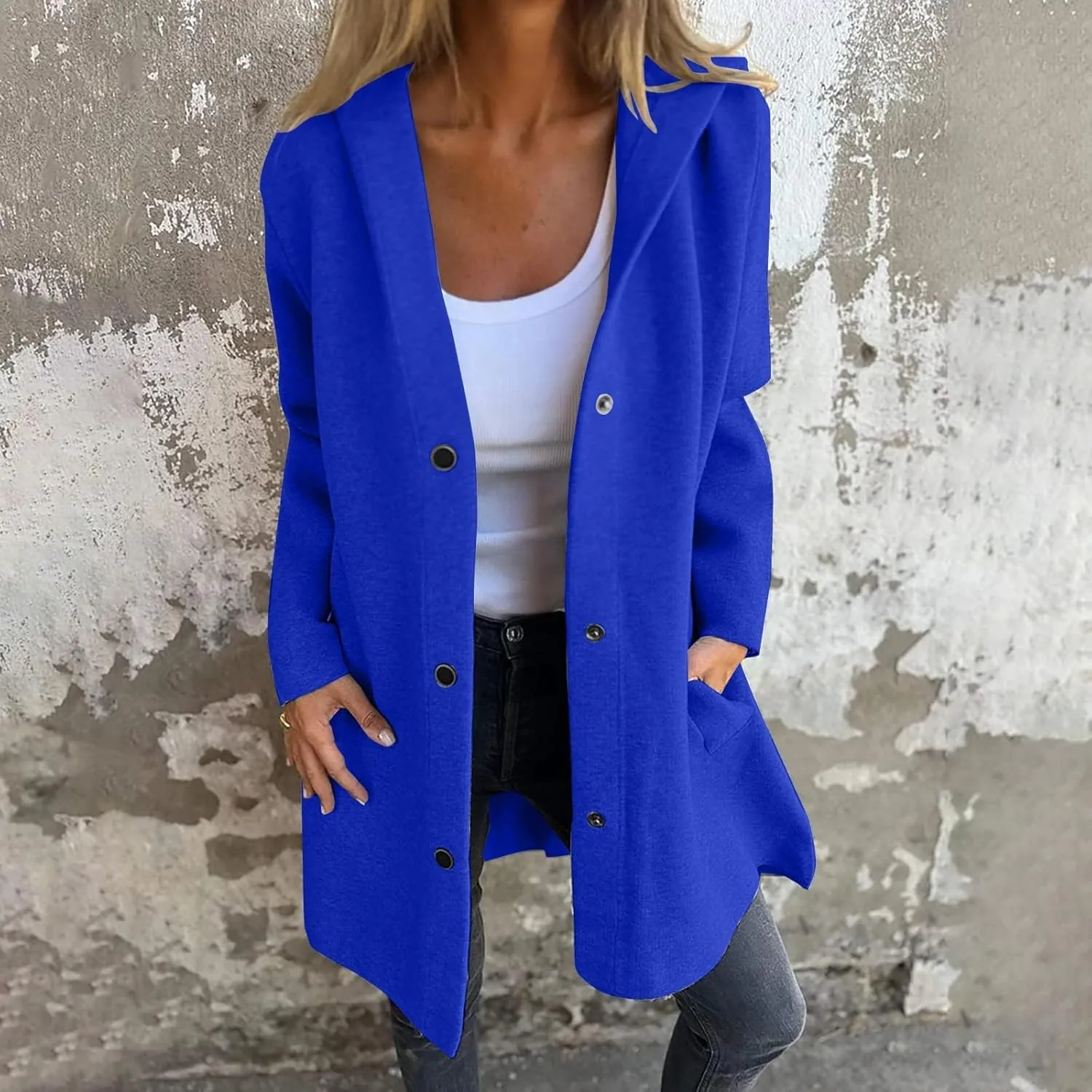Trench Coat Women Dressy Casual Single Breasted Anoraks Hooded Jacket Lapel Neck Long Sleeve Coat Fall Winter Outwear
