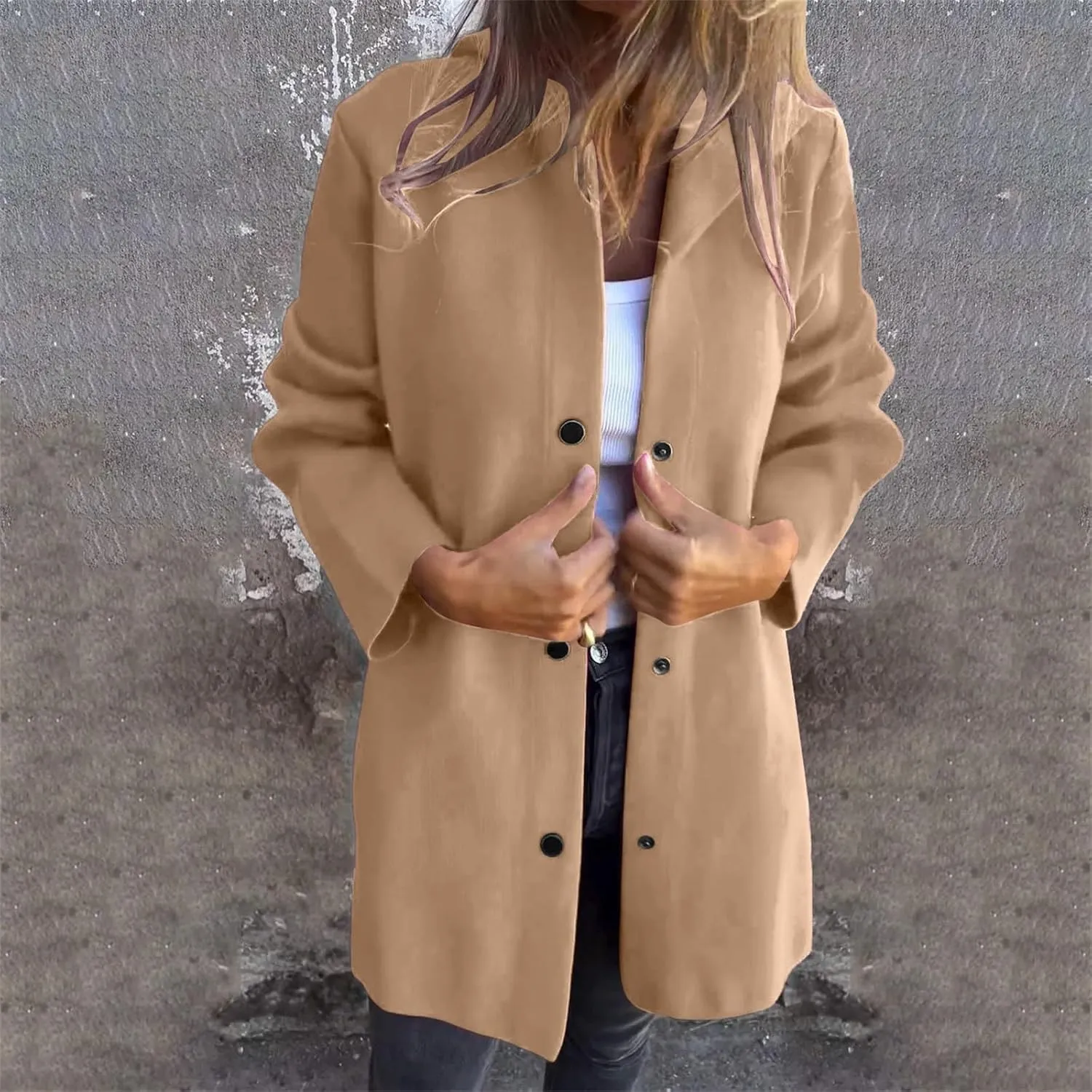 Trench Coat Women Dressy Casual Single Breasted Anoraks Hooded Jacket Lapel Neck Long Sleeve Coat Fall Winter Outwear