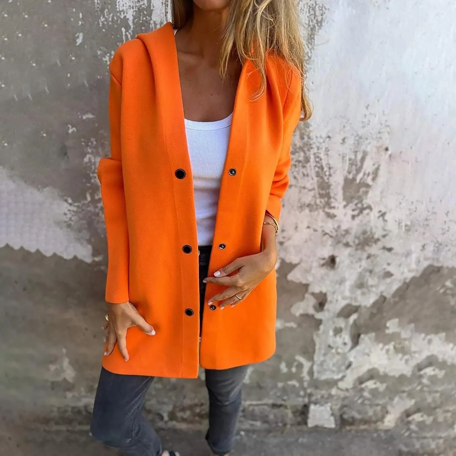 Trench Coat Women Dressy Casual Single Breasted Anoraks Hooded Jacket Lapel Neck Long Sleeve Coat Fall Winter Outwear