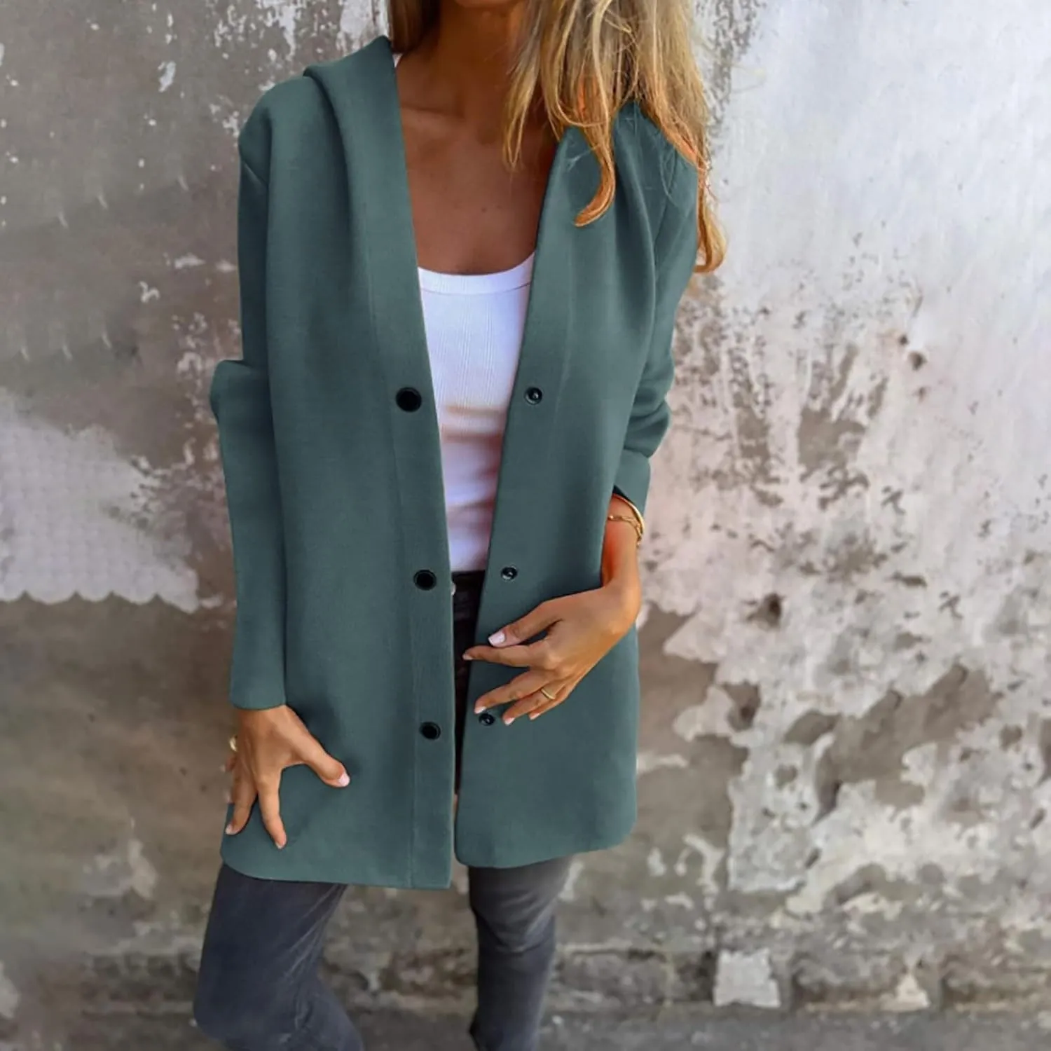 Trench Coat Women Dressy Casual Single Breasted Anoraks Hooded Jacket Lapel Neck Long Sleeve Coat Fall Winter Outwear