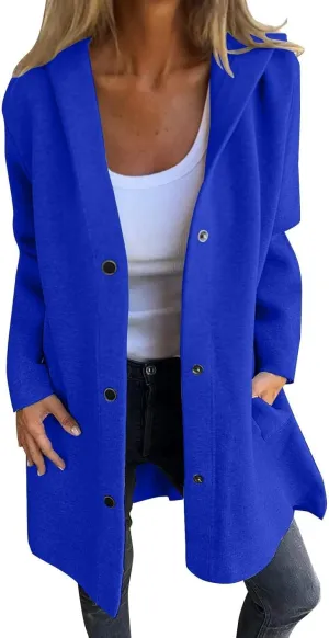 Trench Coat Women Dressy Casual Single Breasted Anoraks Hooded Jacket Lapel Neck Long Sleeve Coat Fall Winter Outwear