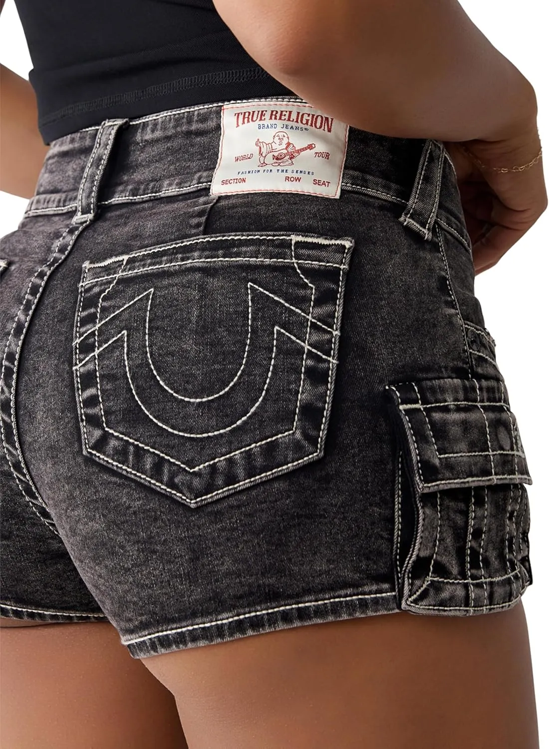 True Religion Women's Zipper Mid-Rise Hot Shorts - Midnight Mayhem | Denim Shorts with Zip