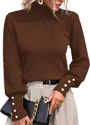 Upopby Women's Fall Winter Turtleneck Sweaters for Women Lantern Sleeve Knitted Pullover Sweater Jumper Tops