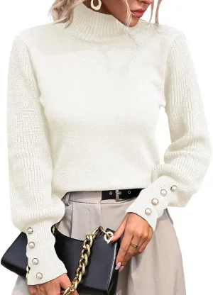Upopby Women's Fall Winter Turtleneck Sweaters for Women Lantern Sleeve Knitted Pullover Sweater Jumper Tops
