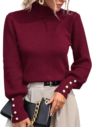 Upopby Women's Fall Winter Turtleneck Sweaters for Women Lantern Sleeve Knitted Pullover Sweater Jumper Tops