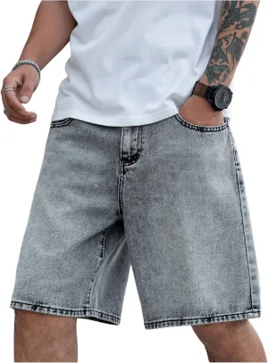 Verdusa Men's Wide Leg Baggy Jean Shorts Mid Waist Vintage Summer Denim Shorts