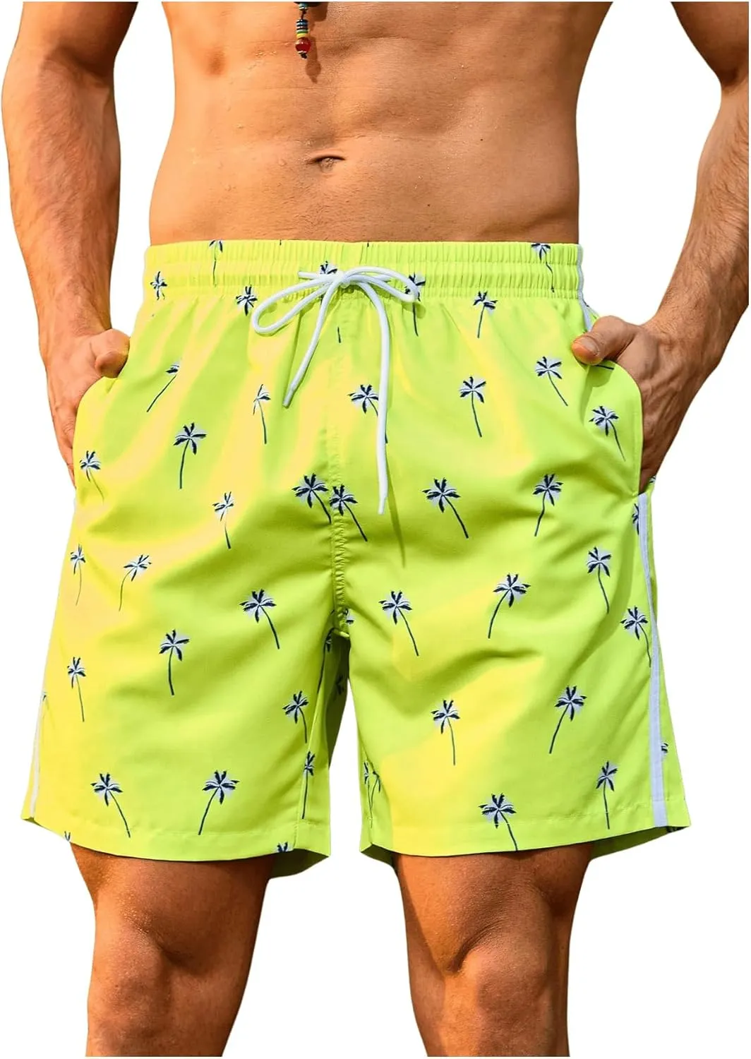 WDIRARA Men's Color Block Beach Shorts Summer Swim Shorts with Drawstring and Pockets