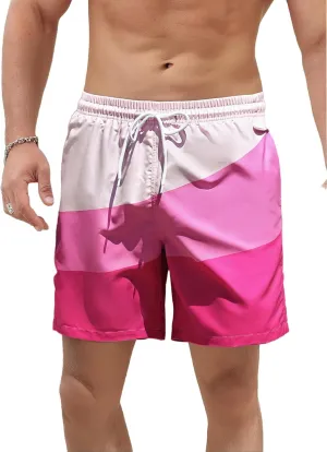 WDIRARA Men's Color Block Beach Shorts Summer Swim Shorts with Drawstring and Pockets