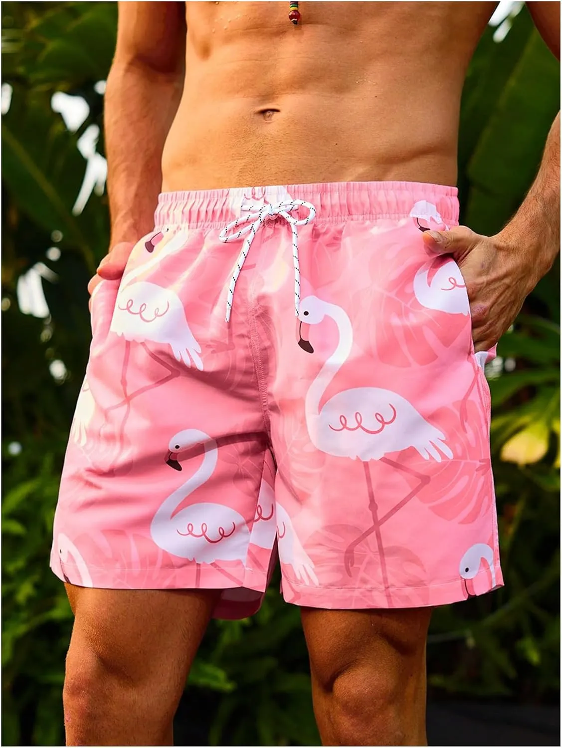 WDIRARA Men's Color Block Beach Shorts Summer Swim Shorts with Drawstring and Pockets