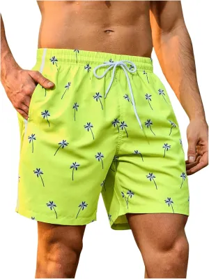 WDIRARA Men's Color Block Beach Shorts Summer Swim Shorts with Drawstring and Pockets