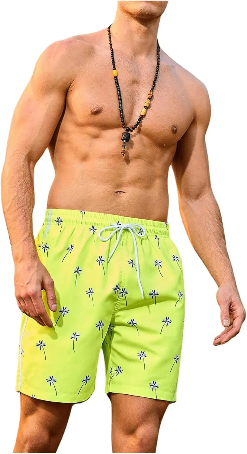 WDIRARA Men's Color Block Beach Shorts Summer Swim Shorts with Drawstring and Pockets