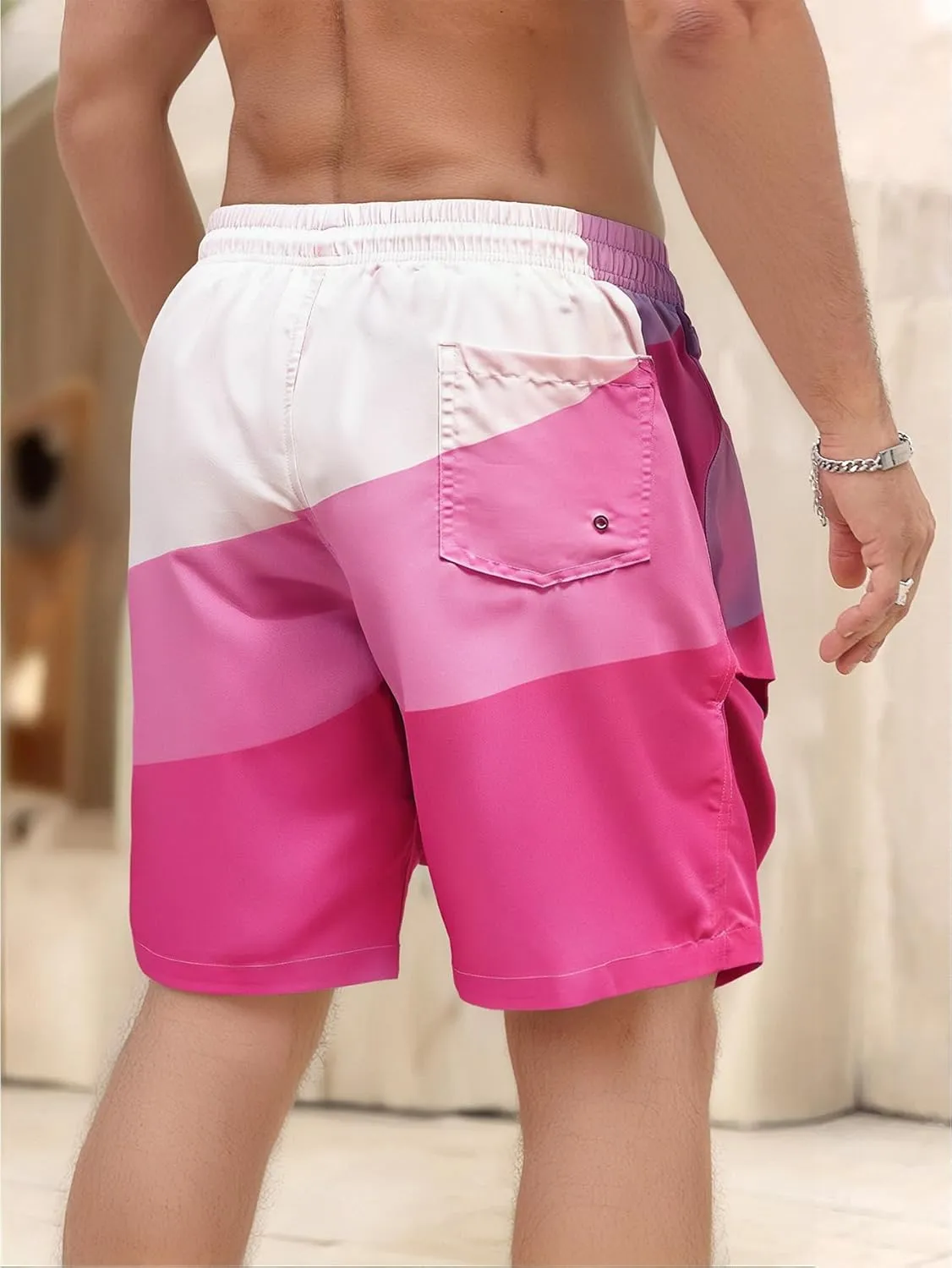 WDIRARA Men's Color Block Beach Shorts Summer Swim Shorts with Drawstring and Pockets