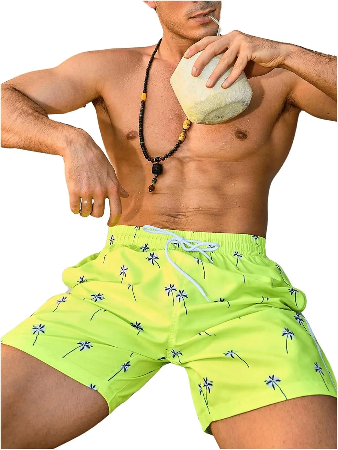 WDIRARA Men's Color Block Beach Shorts Summer Swim Shorts with Drawstring and Pockets