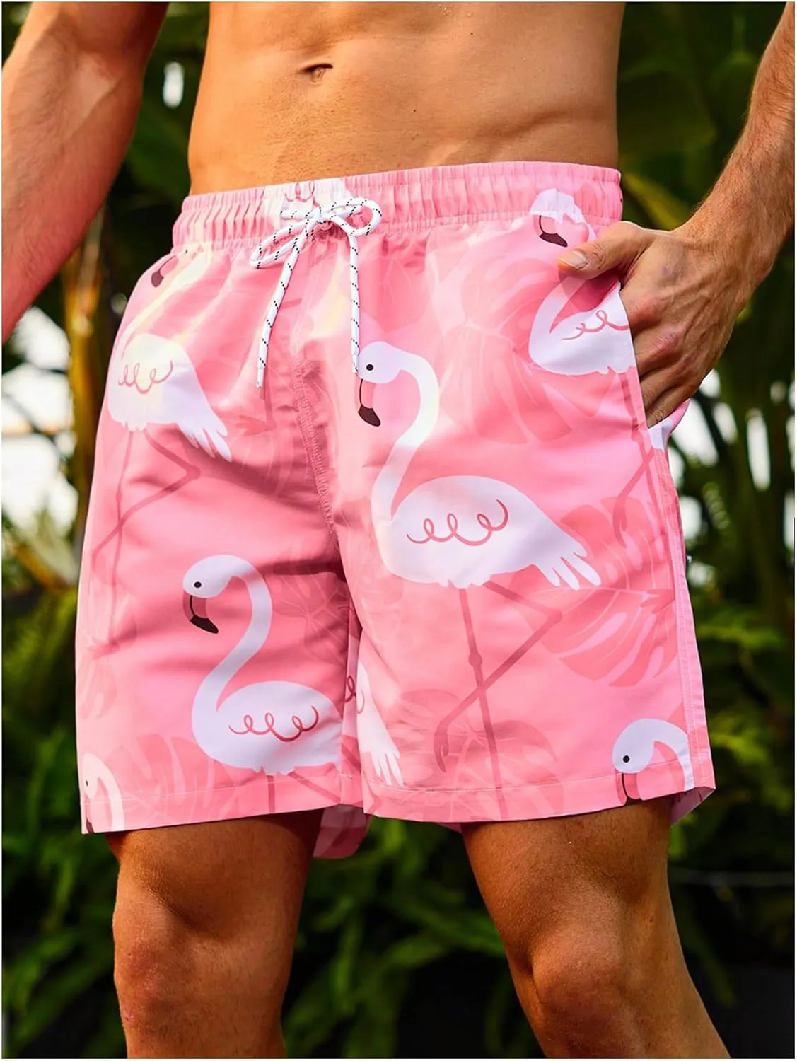 WDIRARA Men's Color Block Beach Shorts Summer Swim Shorts with Drawstring and Pockets