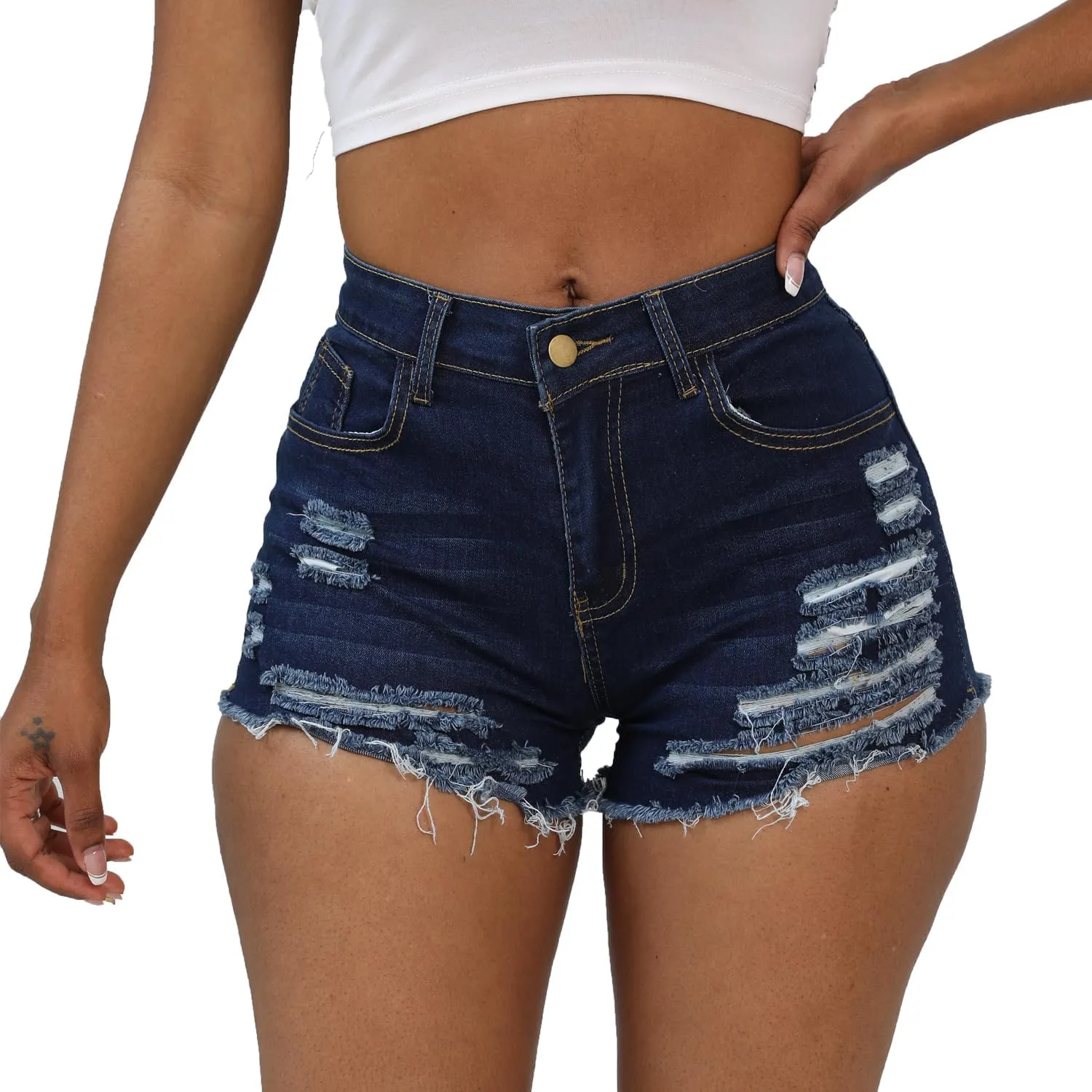 Weigou Women Jean Short Ripped Hot Shorts Comfy Stretchy Women Fringed Denim Shorts