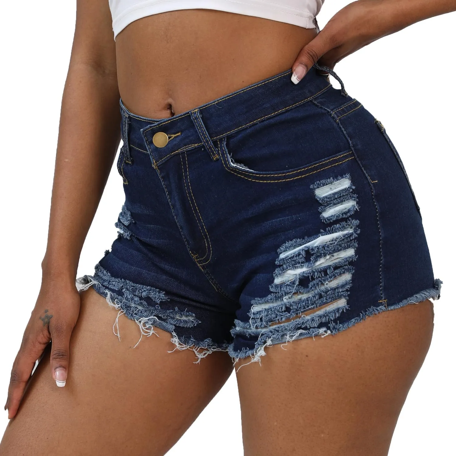 Weigou Women Jean Short Ripped Hot Shorts Comfy Stretchy Women Fringed Denim Shorts