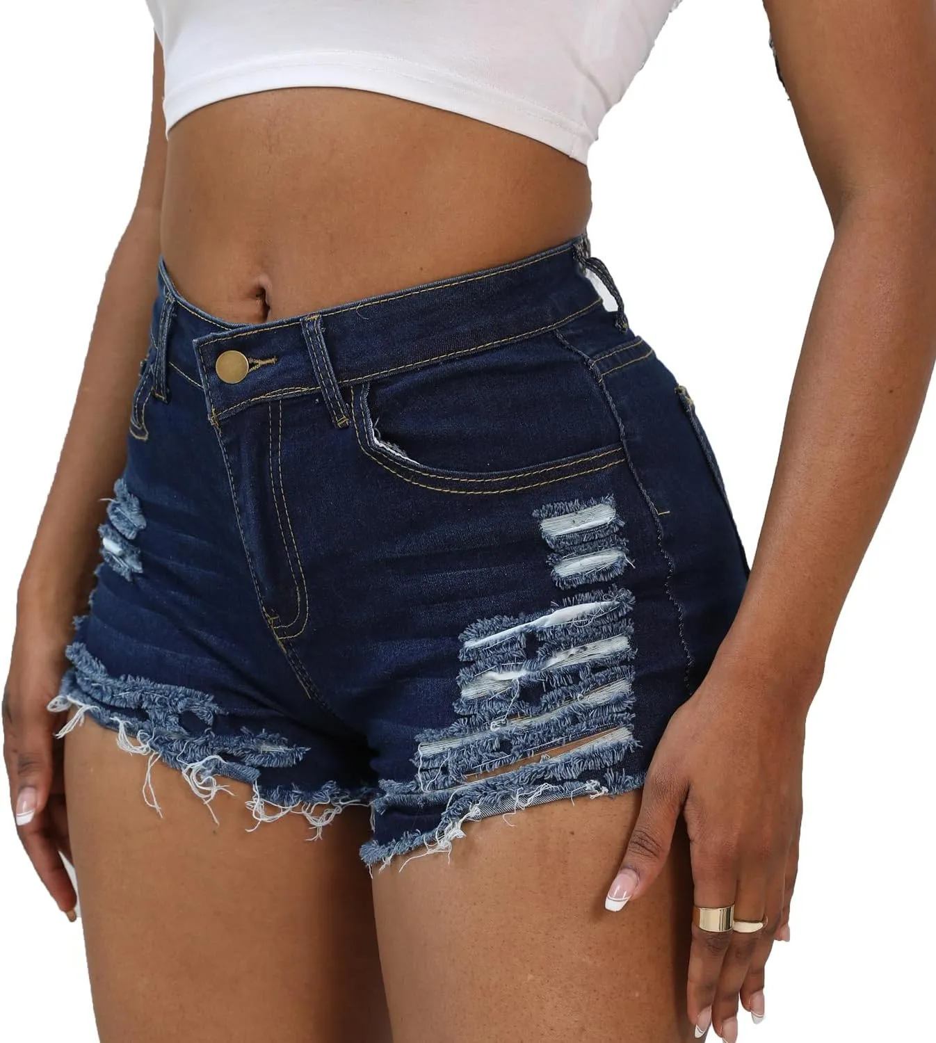 Weigou Women Jean Short Ripped Hot Shorts Comfy Stretchy Women Fringed Denim Shorts