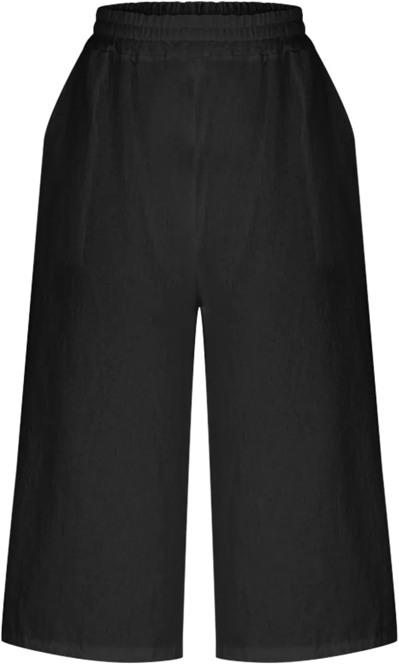 Wide Leg Linen Pants for Women Plus Size Summer Dressy Casual Capri Pants Summer Baggy Beach Cropped Trousers 2025
