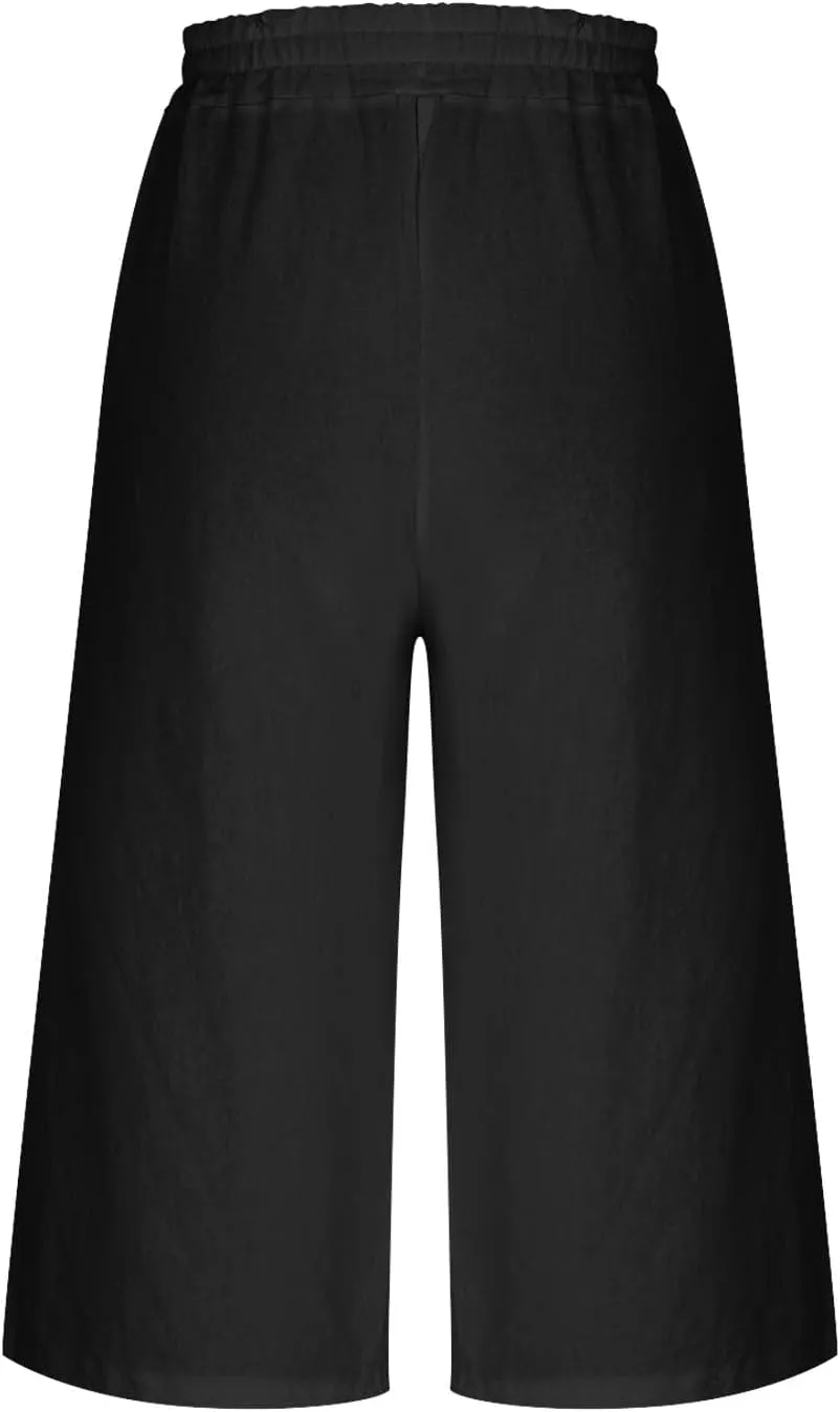 Wide Leg Linen Pants for Women Plus Size Summer Dressy Casual Capri Pants Summer Baggy Beach Cropped Trousers 2025