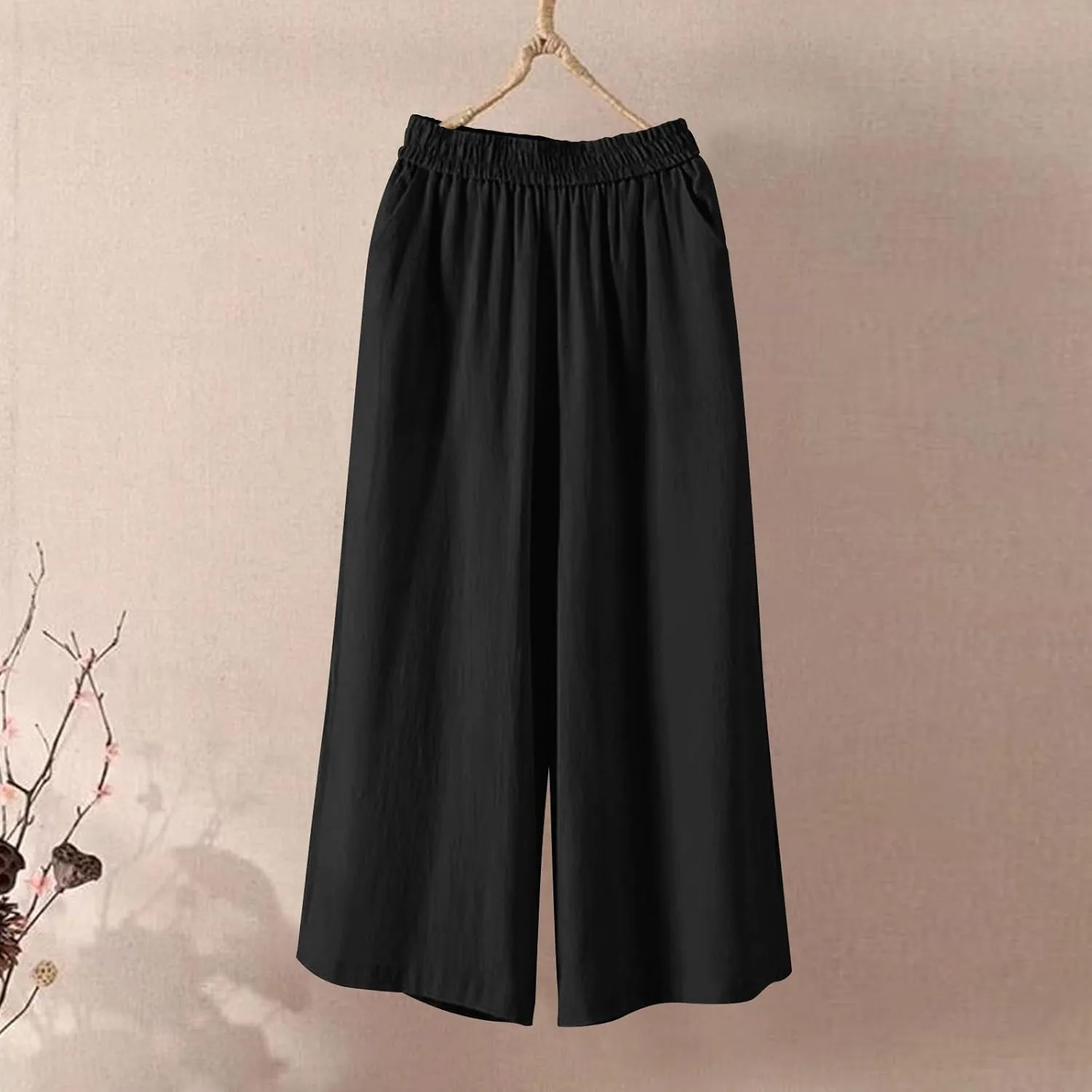 Wide Leg Linen Pants for Women Plus Size Summer Dressy Casual Capri Pants Summer Baggy Beach Cropped Trousers 2025