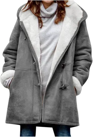 Winter Coat for Women 2023 Sherpa Lined Denim Coat Button Down Long Sleeve Lapel Collar Jacket Outerwear with Pockets