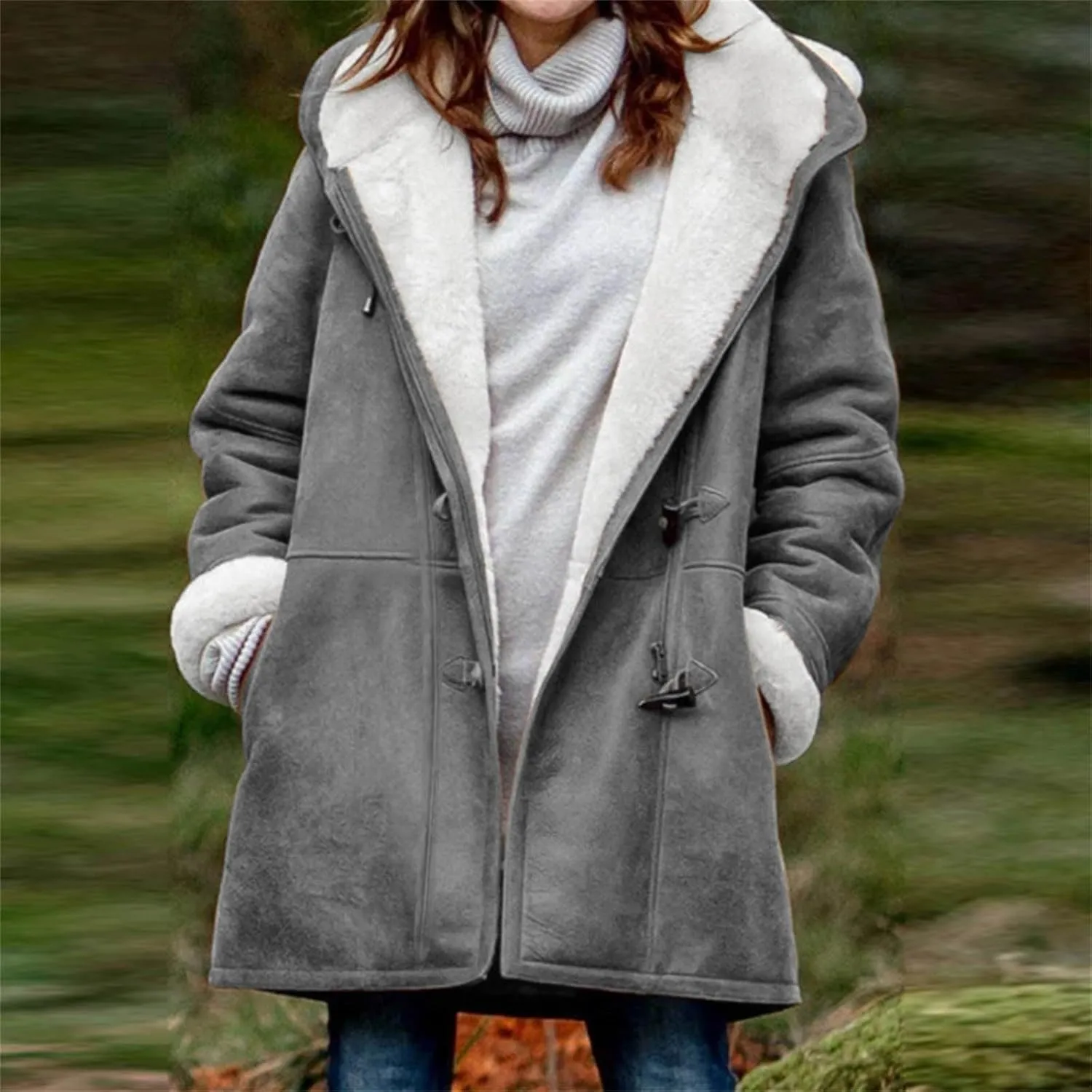 Winter Coat for Women 2023 Sherpa Lined Denim Coat Button Down Long Sleeve Lapel Collar Jacket Outerwear with Pockets