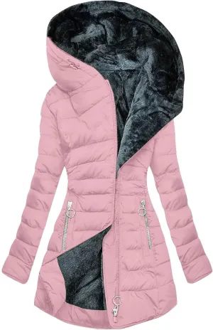 Winter Coat for Women - Fleece Lined Hooded Puffer Jacket With Long Sleeve, Fur Trim, Full Zip, Thicken Parka