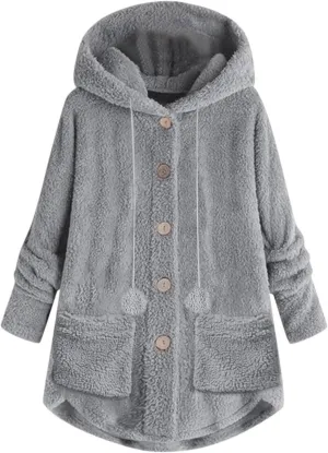 Winter Coats for Women 2024 Loose Plush Solid Color Single Breasted Pocket Hood Zipper Up Jacket