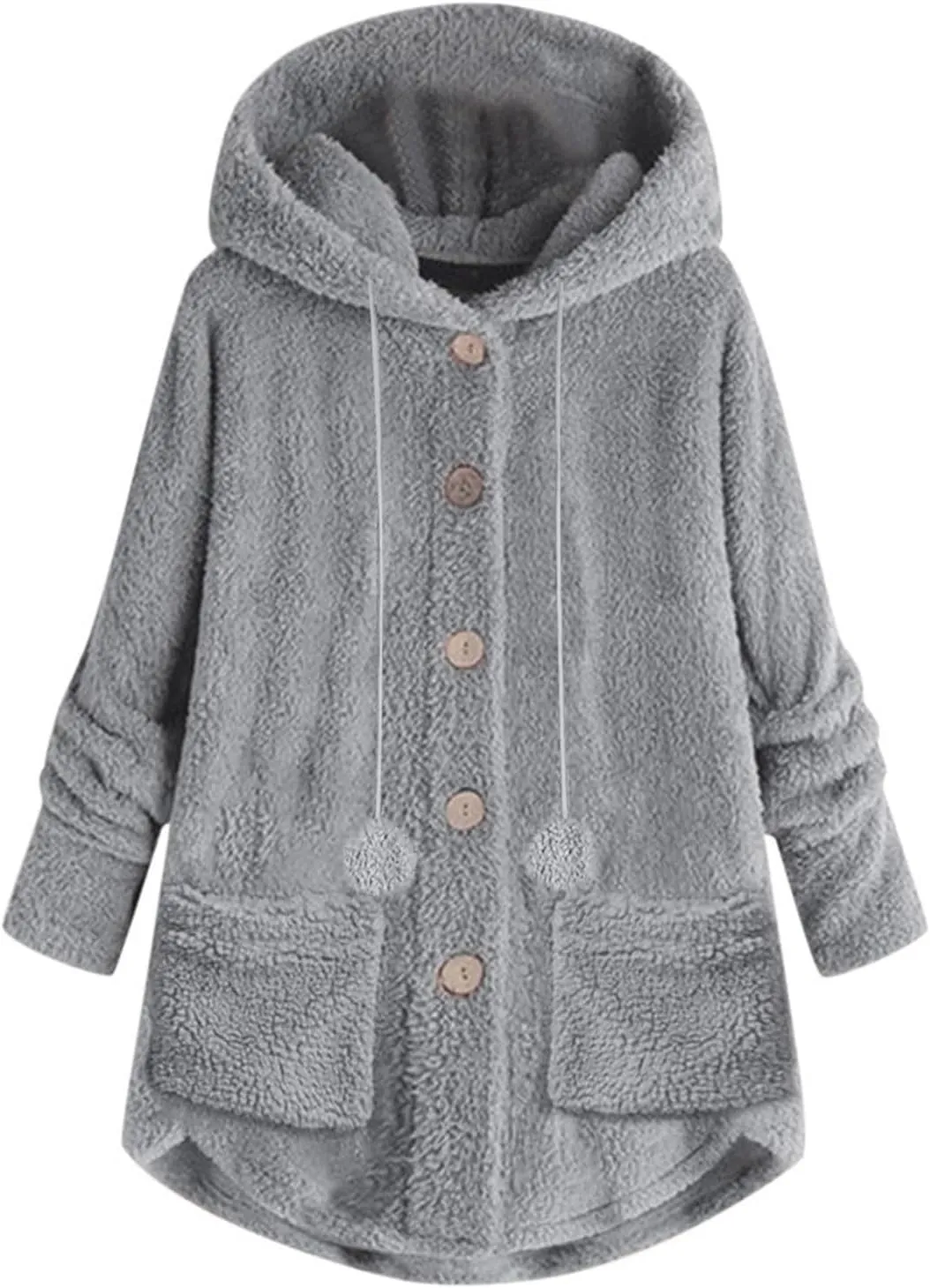 Winter Coats for Women 2024 Loose Plush Solid Color Single Breasted Pocket Hood Zipper Up Jacket