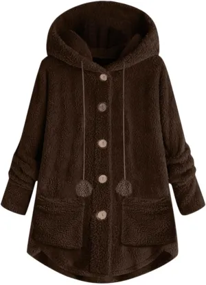 Winter Coats for Women 2024 Loose Plush Solid Color Single Breasted Pocket Hood Zipper Up Jacket