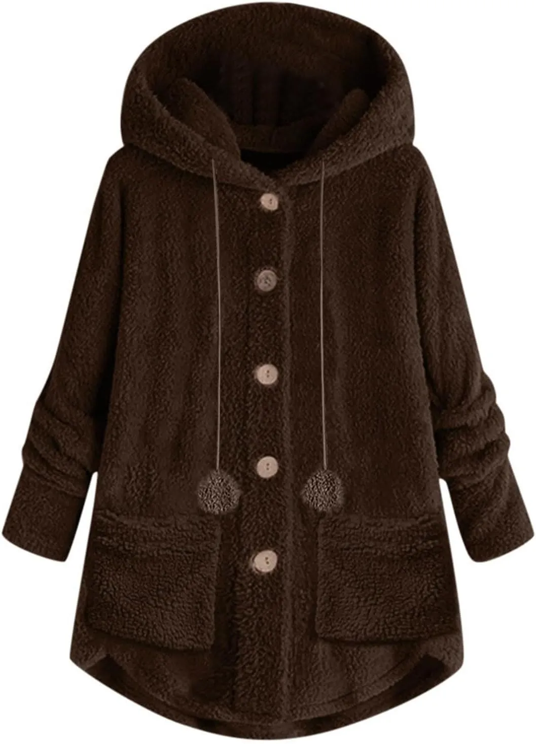 Winter Coats for Women 2024 Loose Plush Solid Color Single Breasted Pocket Hood Zipper Up Jacket