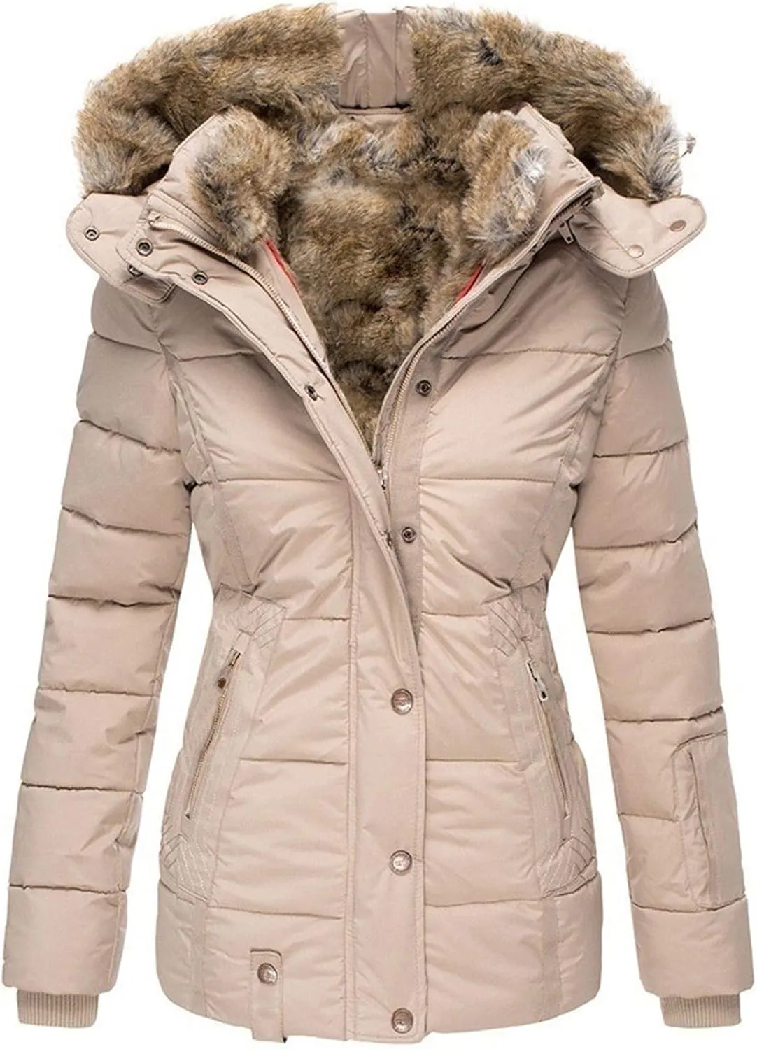 Winter Coats for Women 2024 Waterproof Warm Parka Jacket Mid Length Thick Fleece Lined Trench Coat with Faux Fur Hood