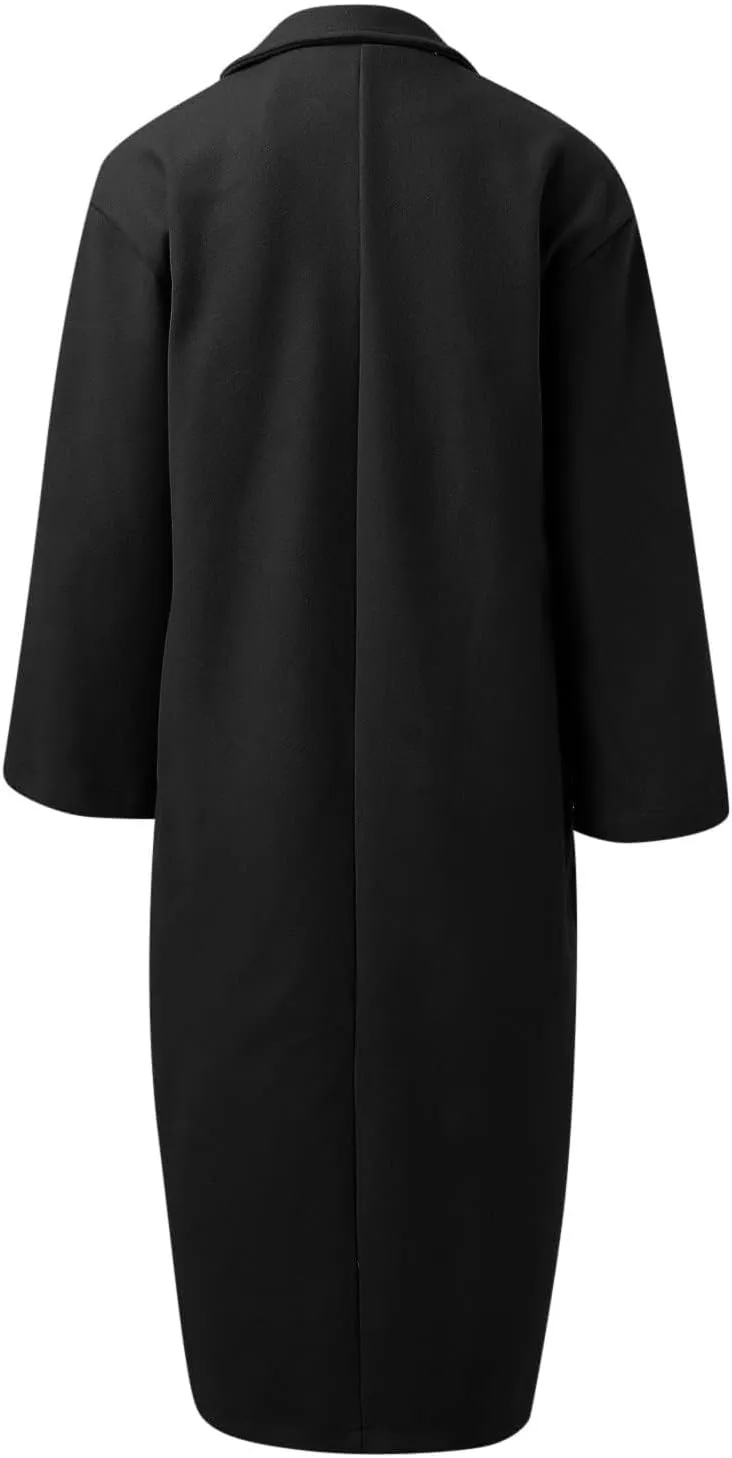 Winter Coats for Women Elegant Essential Notched Collar Mid-Long Woolen Pea Coat Trendy Casual Outwear Trench Coat