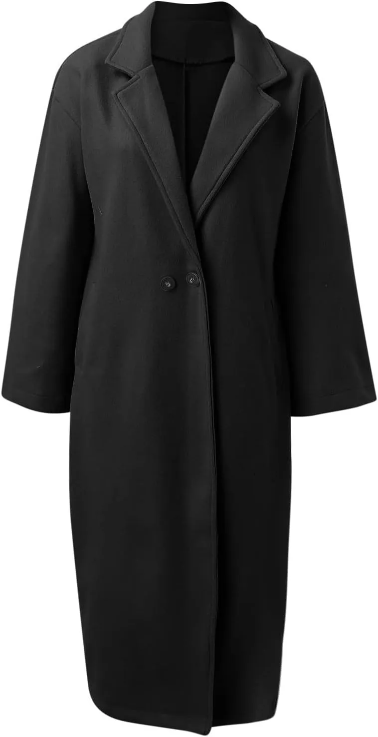 Winter Coats for Women Elegant Essential Notched Collar Mid-Long Woolen Pea Coat Trendy Casual Outwear Trench Coat