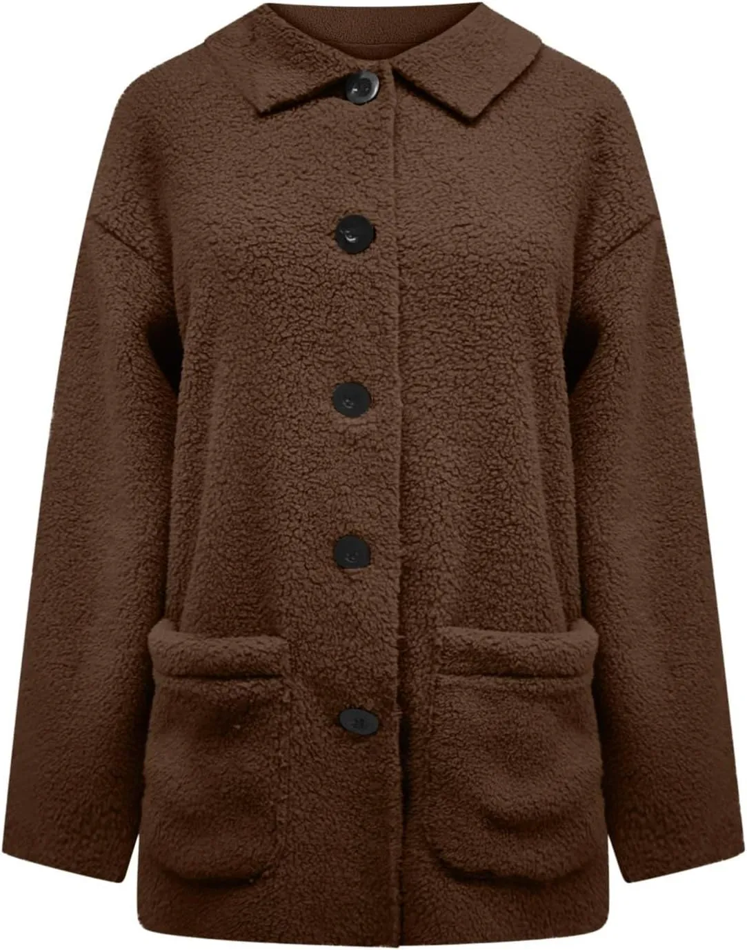 Winter Coats For Women Lapel Fuzzy Faux Fur Coat Long Sleeve Button Down Sherpa Jacket Fleece Warm Outerwear w/Pocket