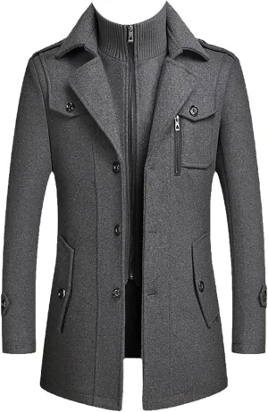 Winter Men's Wool Coats Jacket Middle Long Scarf Collar Cotton-Padded Thick Warm Woolen Coat Male Trench Coat