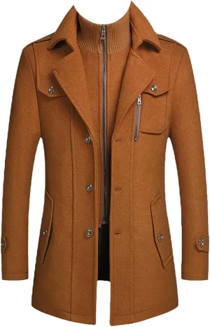 Winter Men's Wool Coats Jacket Middle Long Scarf Collar Cotton-Padded Thick Warm Woolen Coat Male Trench Coat