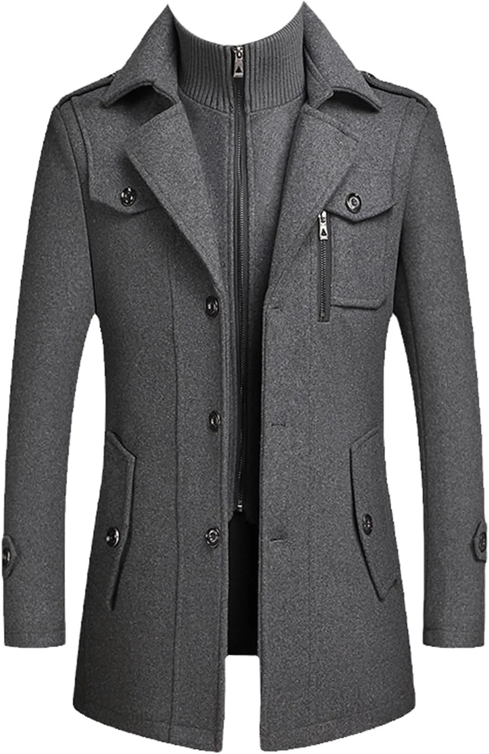 Winter Men's Wool Coats Jacket Middle Long Scarf Collar Cotton-Padded Thick Warm Woolen Coat Male Trench Coat