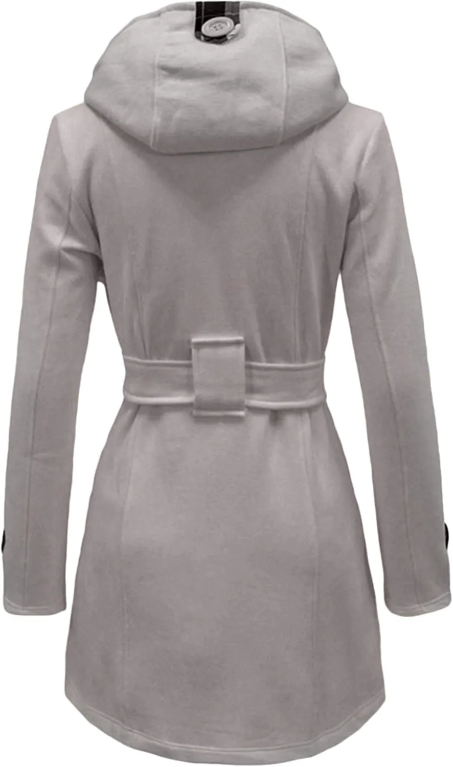 WIWIQS Women's Hooded Double-Breasted Thick Wool Blend Trench Coat Jacket Winter Mid-Long Pea Coat with Belt