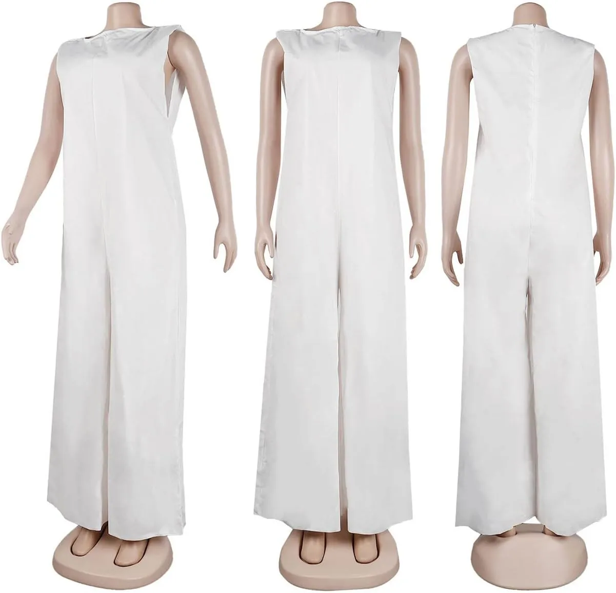 WOKANSE Women's Loose Fit Sleeveless Casual Solid Wide Leg Jumpsuit Long Pants Romper Plus Size
