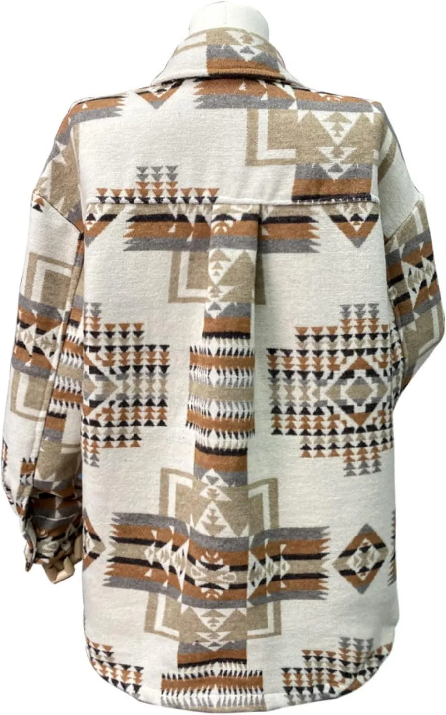 Women Aztec Print Shirt Jacket Shacket Long Sleeve Loose Vintage Boho Wool Blend Coat Button Down Shirt Tops
