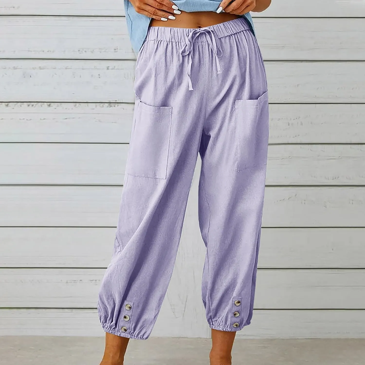 Women Capri Pants Casual Drawstring Elastic High Waist Baggy Cinch Bottom Pants Cropped Pants Trousers for Ladies