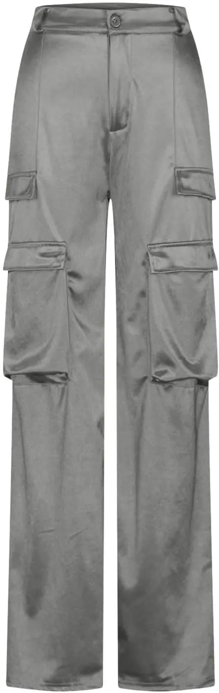 Women Cargo Pants High Waisted Joggers Soft Casual Baggy Sweatpants Wide Leg Straight Slacks Solid Trendy Trousers