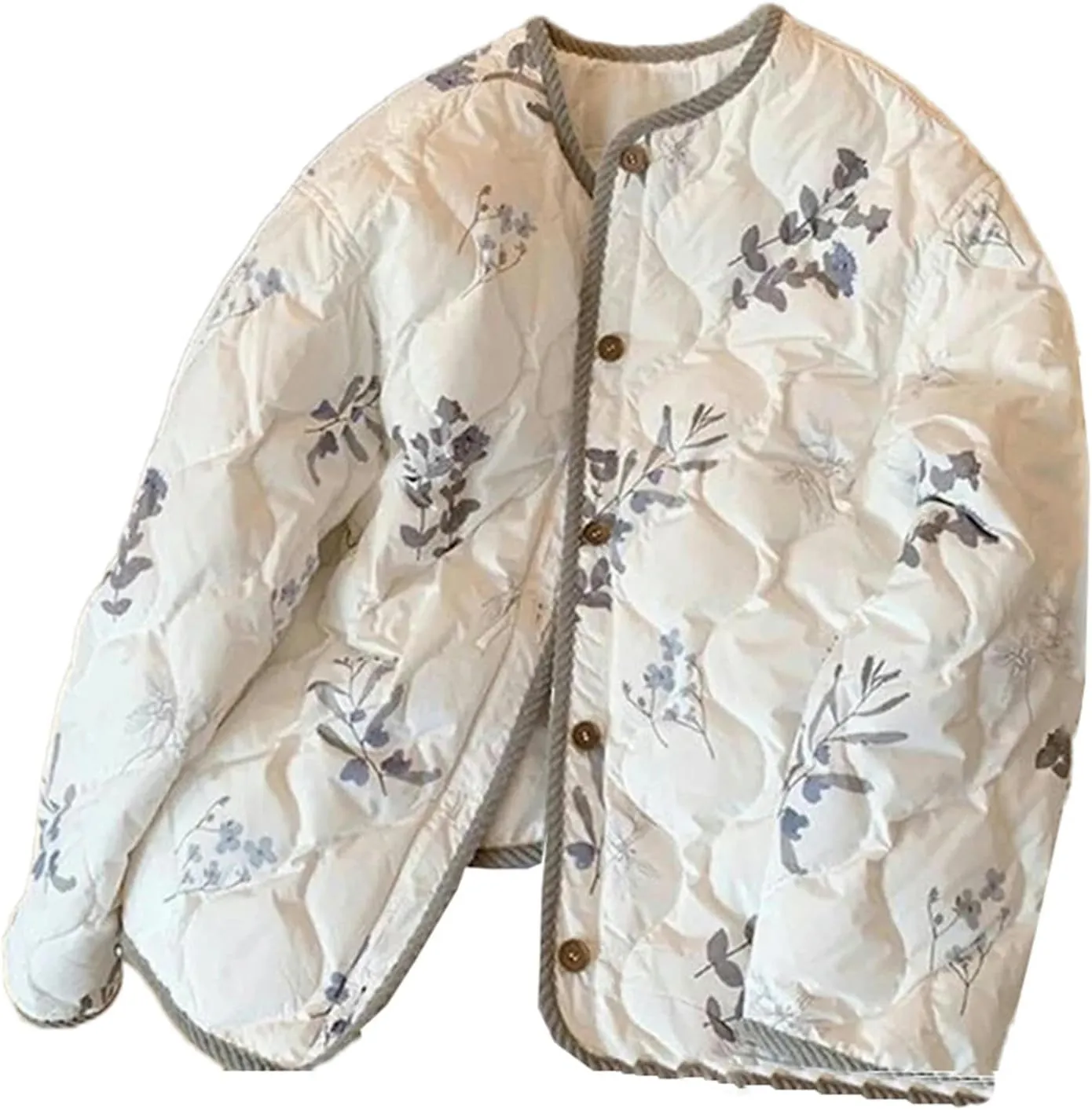 Women Chinese National Round Neck Cotton-Padded Coat Loose Warm Padded Fall Winter Jacket