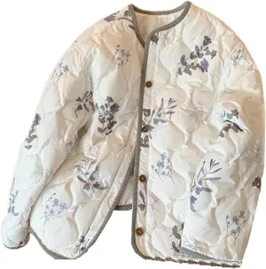 Women Chinese National Round Neck Cotton-Padded Coat Loose Warm Padded Fall Winter Jacket