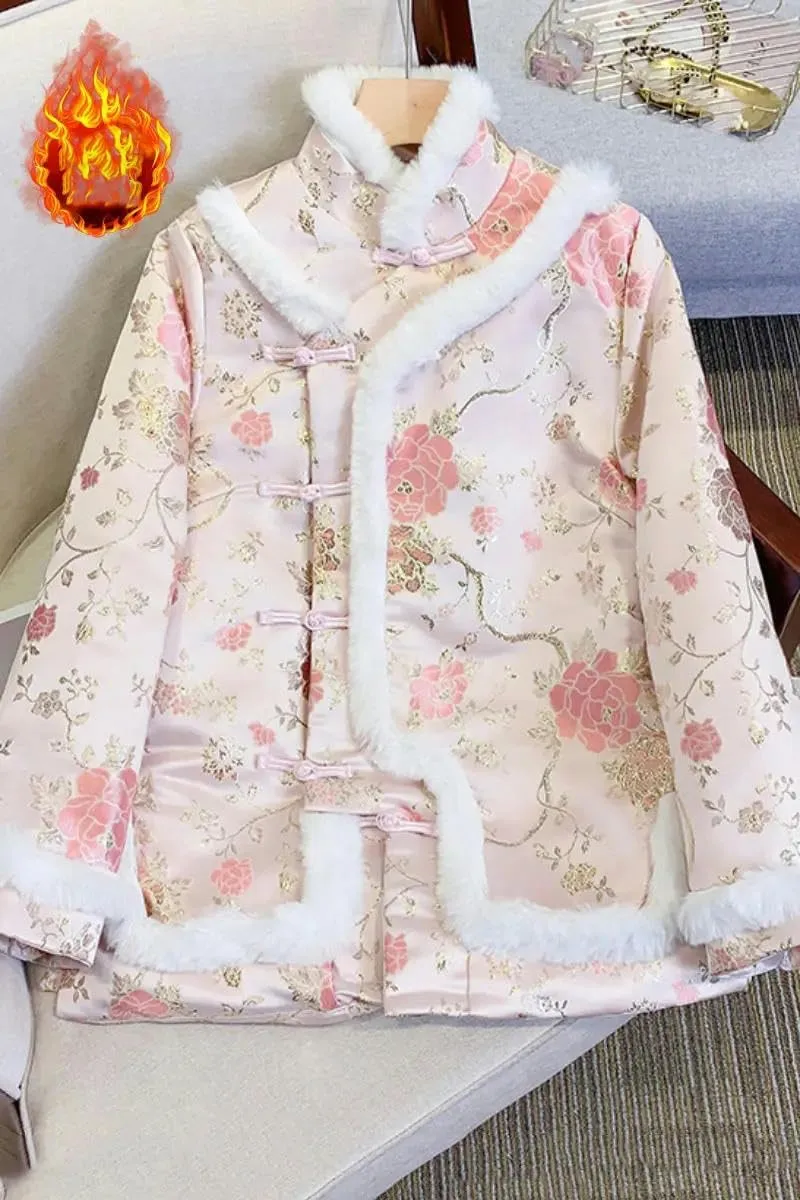 Women Chinese Style Cotton Padded Clothes Embroidered Coat Ethnic Button Fall Winter